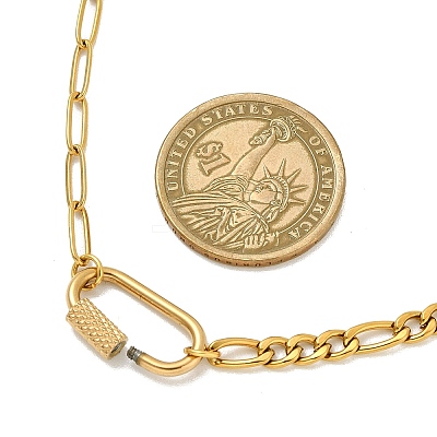 304 Stainless Steel Oval Lock Clasps Pendant Figaro Chain Necklaces for Women NJEW-JN06169-01-1