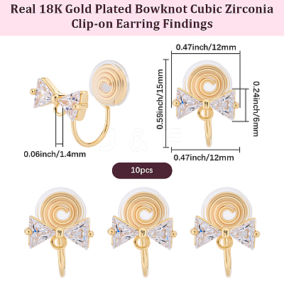 10Pcs Brass Micro Pave Clear Cubic Zirconia Clip-on Earring Findings KK-BBC0022-19-1