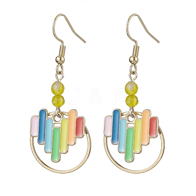 Heart Alloy Enamel & Brass Ring Dangle Earrings for Women EJEW-JE05922-1