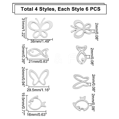 24Pcs 4 Style 304 Stainless Steel Linking Rings STAS-UN0023-74-1