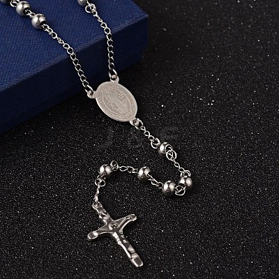 Non-Tarnish Crucifix Cross Stainless Steel Rosary Bead Necklaces LS-NJEW-O096-27-1