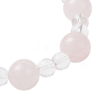 Natural Rose Quartz & Synthetic Quartz Crystal Round Beaded Stretch Bracelets BJEW-JB12246-02-1