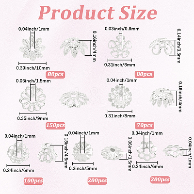 800Pcs 7 Styles Iron Bead Caps IFIN-PA0001-09S-1