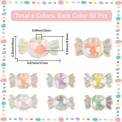 300Pcs 6 Colors Transparent Acrylic Beads TACR-PA0001-01-1