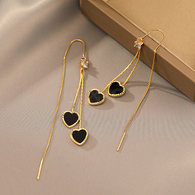 Brass & Acrylic Heart Dangle Ear Thread for Women WGB9E13-01-1