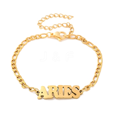 Constellation 202 Stainless Steel Figaro Chain Link Bracelets for Women Men LS-AJEW-U006-01G-1