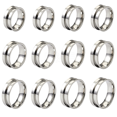 12Pcs 6 Size 201 Stainless Steel Grooved Finger Ring Settings STAS-TA0002-15P-1