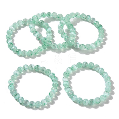 Dyed Natural Selenite Round Beaded Stretch Bracelet for Women BJEW-G697-02A-1