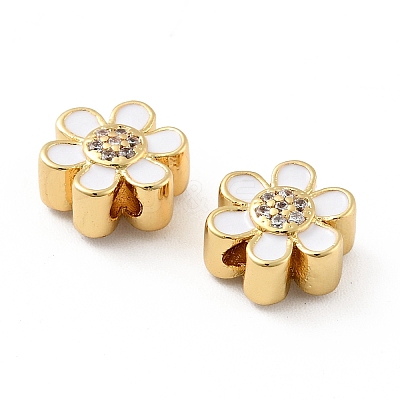 Flower Brass Micro Pave Clear Cubic Zirconia Beads KK-G419-06G-04-1