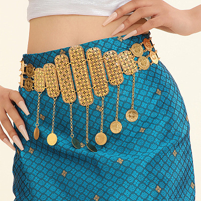 Alloy Crystal Rhinestone Rectangle Coin Tassel Waist Belly Chains for Women FS-WGD33E3-01-1
