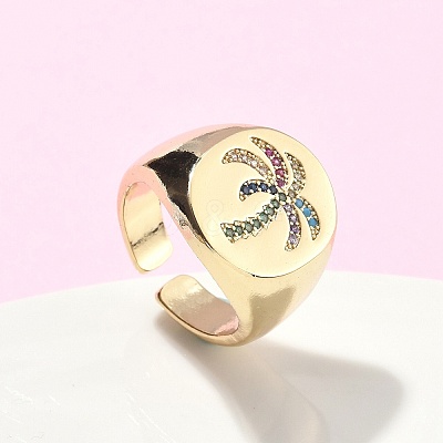 Brass Micro Pave Cubic Zirconia Adjustable Cuff Rings RJEW-C131-05G-1