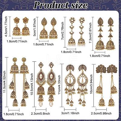8 Pairs 8 Style Zinc Alloy Dangle Stud Earrings for Women EJEW-AN0003-16-1