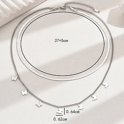 201 Stainless Steel Double Layer Butterfly Tassel Necklaces for Women MM9715-1