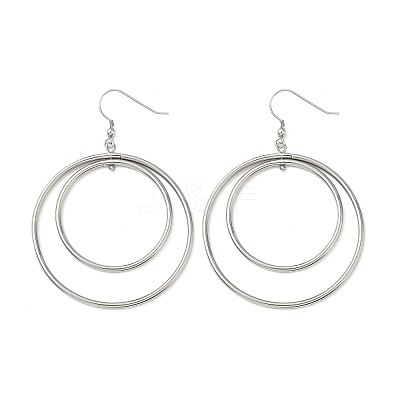 Electroplated 304 Stainless Steel Flat Round Dangle Earrings EJEW-Z129-09P-1
