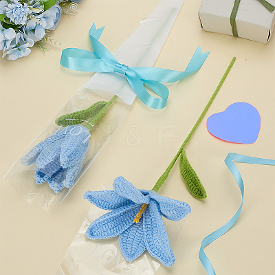 Crochet Cotton Flower Ornaments with Iron Wire AJEW-WH0460-027A-1