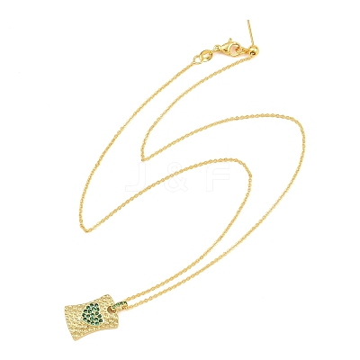 Brass Micro Pave Cubic Zirconia Rectangle with Heart Pendant Adjustable Slider Necklaces KK-CBA4547-08G-02-1