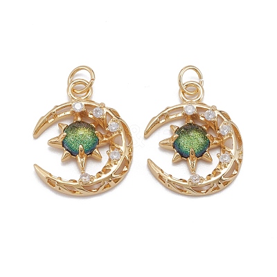 Brass Micro Pave Clear Cubic Zirconia Glass Pendants ZIRC-C024-06G-1