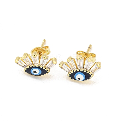 Evil Eye Golden Brass Stud Earrings EJEW-L269-103G-01-1