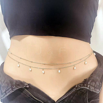 Alloy with Plastic Pearl Oval Bead Charm Double Layer Waist Belly Chains for Women FS-WGB0949-01-1