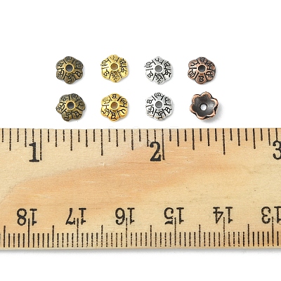 200Pcs 4 Colors 6-Petal Tibetan Style Alloy Flower Bead Caps TIBE-FS0001-03-1
