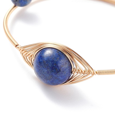 Natural Lapis Lazuli(Dyed) Round Beaded Bangle BJEW-JB07816-01-1