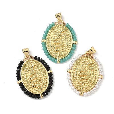 Brass with Glass or ABS Imitation Pearl Pendants KK-Z115-05G-1