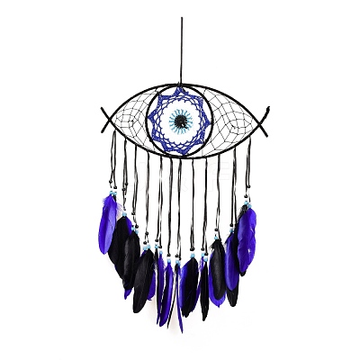 Iron Woven Web/Net with Feather Pendant Decorations AJEW-B016-07A-1