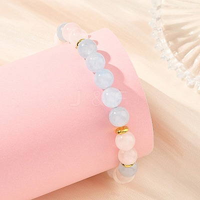 8MM Round Natural Rainbow Moonstone & Dyed White Jade & Madagascar Rose Quartz Beaded Stretch Bracelets BJEW-JB14489-1