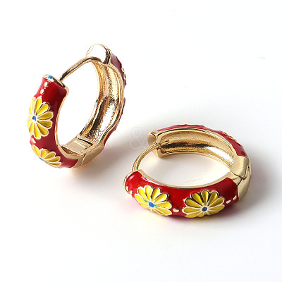 Daisy Flower Enamel Hoop Earrings EJEW-G290-01G-D-1
