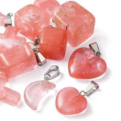 12Pcs 5 Styles Cherry Quartz Glass Pendants G-FS0005-61-1