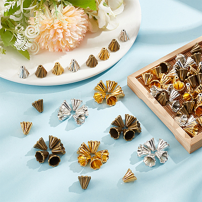 90Pcs 3 Colors Tibetan Style Bead Cones FIND-GO0003-36-1