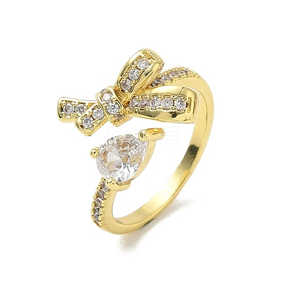 Brass Micro Pave Cubic Zirconia Cuff Open Rings RJEW-C163-17G-1