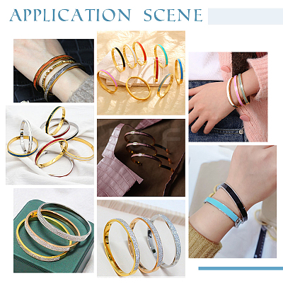 3Pcs 3 Colors Egg Shaped 201 Stainless Steel Grooved Hinged Bangles STAS-UN0055-67A-1