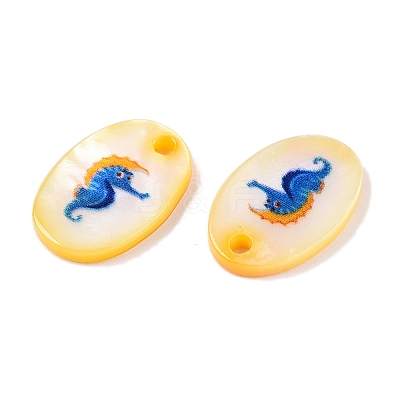 Natural Freshwater Shell Double Face Printed Oval Charms SHEL-T020-05H-1