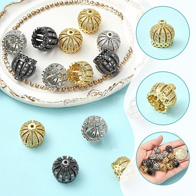 3Pcs 3 Colors Brass Cubic Zirconia Beads KK-YW0004-25-1