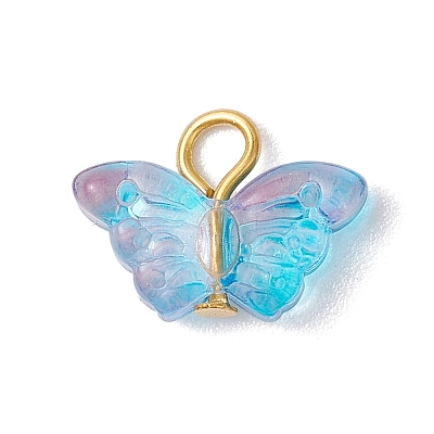 Golden Iron Flat Head Pins and Transparent Spray Painted Glass Beads Pendants PALLOY-JF03129-1