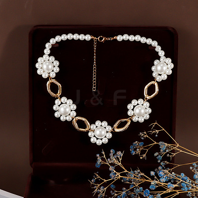 Alloy Rhombus & Plastic Flower Link Chain Necklaces for Women WG7D712-01-1