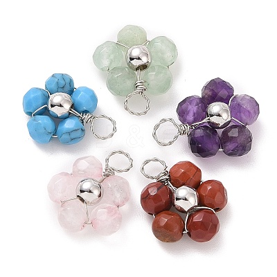 Natural Mixed Stone Beaded Pendants PALLOY-JF02104-1