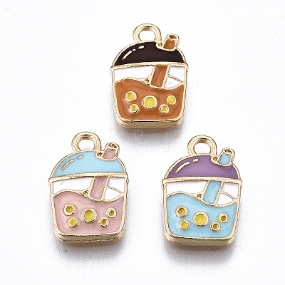 Light Gold Plated Alloy Enamel Pendants X-ENAM-T009-75-RS-1