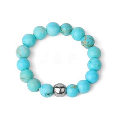 4MM Round Natural Turquoise Beaded Stretch Rings VM0712-1-1