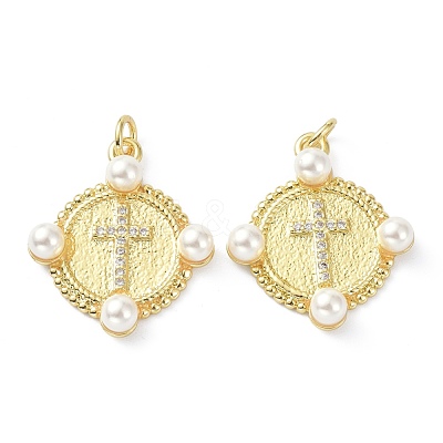 Brass Cubic Zirconia Acrylic Pendant ZIRC-C021-29G-1