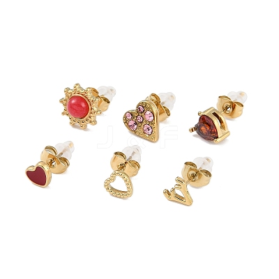 304 Stainless Steel Rhinestone Stone Dyeing Stud Earrings EJEW-S224-04G-06-1