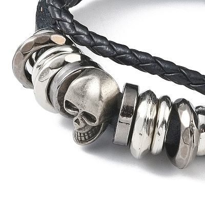 PU Leather & Waxed Cords Triple Layer Multi-strand Bracelets BJEW-G709-03B-1