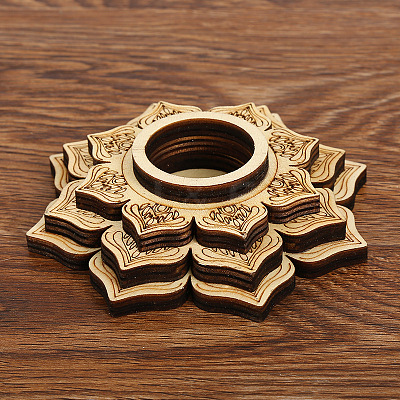 Lotus Flower Wooden Mandala Crystal Ball Holder DJEW-PW0003-04A-1