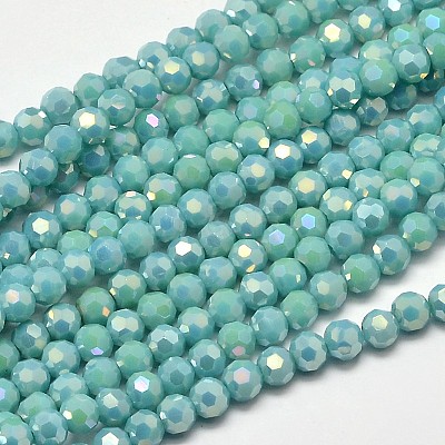 Faceted Round Full Rainbow Plated Electroplate Glass Beads Strands EGLA-J130-FR03-1