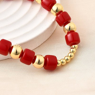 ABS Imitation Pearl Round Beads Stretch Bracelets for Women BJEW-D317-12C-G-1