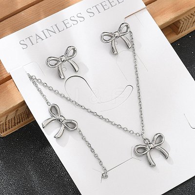 Bowknot 304 Stainless Steel
Stud Earrings & Necklaces & Bracelets Sets SJEW-Q001-02P-1