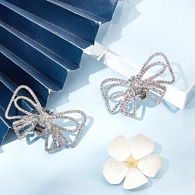 2Pcs Bowknot Alloy Rhinestone Shoe Decorations FIND-CP0002-24A-1