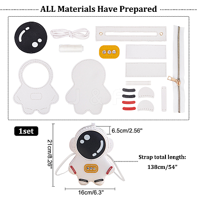 DIY Sew on PU Leather Astronaut Shaped Multi-Use Crossbody/Shoulder Bag/Backpack Making Kits DIY-WH0297-55B-1
