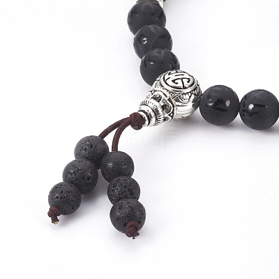 Natural Lava Rock and Agate Stretch Bracelets BJEW-JB03908-1